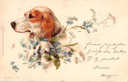 Tiere: Hundekopf Mit Blumen Verziert Gl1932 #150.590 - Autres & Non Classés