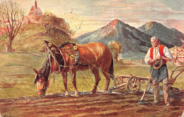Tiere: Pferd Im Gerschirr Mit Altem Pflug Und Bauer Gl1910 #150.763 - Autres & Non Classés
