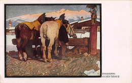 Tiere: Pferde Im Geschirr Junghanns An Der Tränke Ngl #150.745 - Other & Unclassified