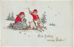 Tiere: Schwein Zieht Schlitten Mit Kindern Neujahrskarte Gl1910 #150.887 - Altri & Non Classificati