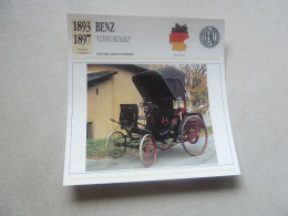 1893-1897 - Voitures Grand Tourisme - Benz - Confortable - 1 Cylindre - Allemagne - Fiche Technique - - Passenger Cars