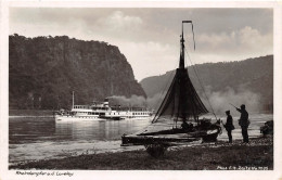 Rheindampfer An Der Loreley Mit Kleinem Segelboot Gl1936 #151.200 - Sonstige & Ohne Zuordnung