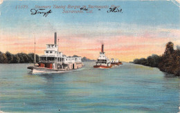 Sacramento, California Steamer Towing Barges On River Gl1916 #151.475 - Andere & Zonder Classificatie
