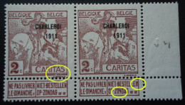 BELGIQUE N°102 V4 N De Bestellen Disloqué Et N De Zondag Tronqué V12 Double Rupture Du Cadre Sous TA De Caritas MNH** - 1901-1930