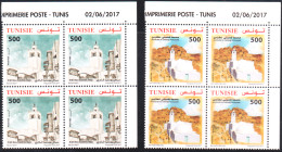 2017 - Tunisie - Mosquée De Tunisie : Chenini & Sidi Boussaid, Bloc De 4 Coin Daté- 8V- MNH***** - Moskeeën En Synagogen