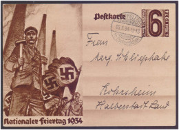 National Holiday German Nazi Party Workers Holding Tools With Nazi Symbols Third Reich WW2 War PROPAGANDA POST CARD 1934 - Guerre Mondiale (Seconde)