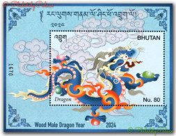 BHUTAN New *** 2024 Wood Male Dragon, Astronomy, Zodiac,Flying Cloud, MS Sheet MNH (**) - Bhoutan
