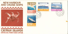 Cayman Islands FDC 23-1-1978 New Harbour And Cruise Ships Complete Set Of 4 With Cachet (brown Stain On The Cover) - Iles Caïmans