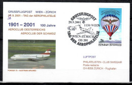 2001 Wien - Zurich    Austrian Airlines First Flight, Erstflug, Premier Vol ( 1 Cover ) - Autres (Air)