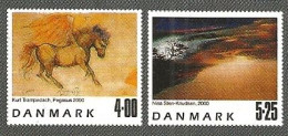 Denmark 2000  Contemporary Art, Pegasus; Painting By Kurt Tramped Roof,  Landscape; Painting By Nina Sten-Knudsen - Unused Stamps