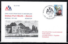 2000 Dallas - Zurich    American Airlines First Flight, Erstflug, Premier Vol ( 1 Cover ) - Other (Air)