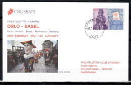 2000 Oslo - Basel    Swissair/ Crossair First Flight, Erstflug, Premier Vol ( 1 Cover ) - Other (Air)