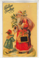J78. Reproduction Greetings Postcard. Santa Carrying A Tree And Toys. - Santa Claus