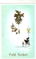 J97. Vintage Dutch Greetings Postcard. Drunk And Lamp Post. Children And Clock - Other & Unclassified