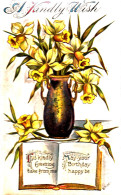 J37. Vintage Greetings Postcard. Vase Of Daffodils - Flowers