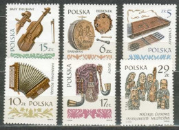 POLAND MNH ** 2711-2716 Instruments De Musique Accordéon Tambour Tambourin Contrebasse Cornemusse - Unused Stamps