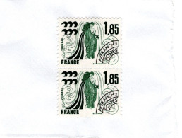 France 1,85 Préoblitérés Signes Du Zodiac VERSEAU 1977 Y&T N° 149 X 2 Collés Sur Morceau D'enveloppe - 1964-1988