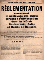 Préfet PINEL REGLEMENTATION Nettoyage Des Objets Hôtels Restaurants Cafés Département Des LANDES En 1949 - Décrets & Lois