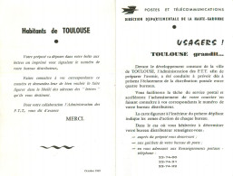 P.T.T.  TOULOUSE . ZONES D'ACTION DES BUREAUX DISTRIBUTEURS En 1965 . LA POSTE . - Publicités