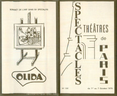 Dépliant Programme Des Spectacles De Trhéatres De Paris Octobre 1975 - Advertising