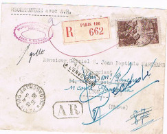 PARIS106   10/5/1938 Lettre Recommandée YT390 (mineurs) Verso 3 Petits Cachets De Facteurs Différents -    286 - 1921-1960: Modern Period