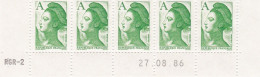 Liberté De Gandon Lettre A   N° Y&T 2423  En Bande De 5 Timbres Neufs** Date 27/05/1986 - 1982-1990 Liberté De Gandon