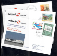 2000 Zurich - Ljubljana + UNG + Vaduz     Swissair First Flight, Erstflug, Premier Vol ( 3 Covers ) - Sonstige (Luft)