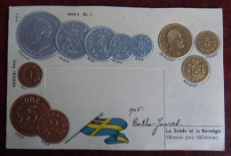 Cpa Représentation Monnaies Pays ; La Suède Et La Norvège - Monnaies (représentations)