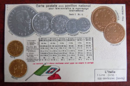 Cpa Représentation Monnaies Pays ; L'Italie - Munten (afbeeldingen)