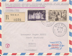 France Registered Cover First Air France Flight Paris - Bogota 11-1-1953 - Lettres & Documents