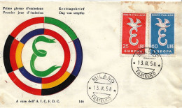 Fdc Aicfdc: EUROPA (1958); No Viaggiata; Annullo Filatelico Milano - FDC