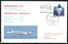 2000 Basel - Copenhagen    Swissair/ Crossair First Flight, Erstflug, Premier Vol ( 1 Cover ) - Autres (Air)