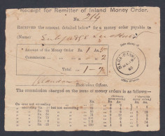 Inde British India 1885 Used Indian Money Order Receipt, Barabanki - 1882-1901 Empire