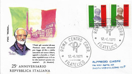Fdc Roma: XXV DELLA REPUBBLICA (1971); Viaggiata; AF_Roma - FDC