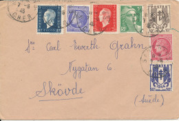 France Cover Sent To Sweden Sancoins 7-8-1946 With A Lot Of Stamps - Briefe U. Dokumente