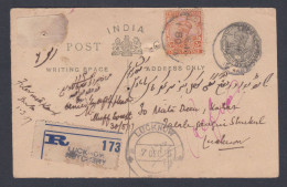 Inde British India 1915 Used Quarter Anna King George V Registered Postcard, Refused, Return Mail, Postal Stationery - 1882-1901 Impero
