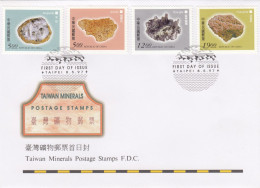 TAIWAN MINERALS POSTAGE STAMPS. F.D.C.,  Aragonit, Alunit, Enargit, Hokutolit, 1997 - Covers & Documents