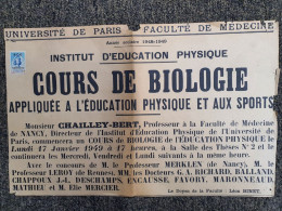 Université De PARIS Faculté De MEDECINE . COURS DE BIOLOGIE 1948-1949 .  - Plakate