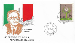 Busta Roma: 6° Presidente Della Repubblica GIOVANNI LEONE (1971); No Viaggiata; A_Roma Quirinale - FDC