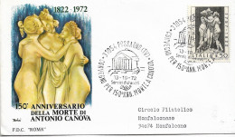 Fdc Roma: CANOVA (1972); Viaggiata; AS_Possagno - FDC