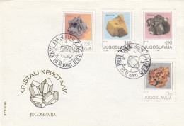 JUGOSLAVIJA MINERALS POSTAGE STAMPS. F.D.C.,  Pyrrhotin, Dolomit, Sphalerit, Wulfenit, 1980 - Covers & Documents