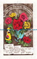 R669717 For My Sister Birthday. Many Loving Wishes. Roses In Vase. RP. 1939 - World