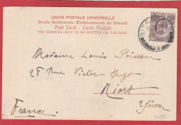 Singapour - Singapore - CP 1906 For Niort  (France) - Singapur (...-1959)