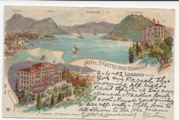 Lugano, Hôtel St-Gotthard Terminus, Litografia A Colori  Viaggiata 1902 - Lugano