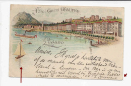 Lugano, Hôtel Garni Walter, Litografia A Colori  Viaggiata 1896 - Lugano