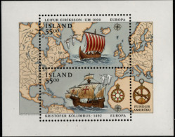 Island 1992 Viking & Caravel Ships Discovery Of America Leif Erikson Columbus Block Issue MNH - Autres & Non Classés