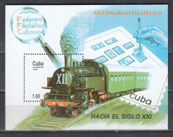 Cuba 1999 - 12th Congress Of The Cuban Philatelic Association: Train, Mi-nr. Bl. 157, MNH** - Ungebraucht