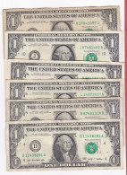 6 Billets De 1 Dollar 2006 Et 2009 , Circulés , Voir Scan - Biljetten Van De  Federal Reserve (1928-...)