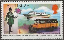 ANTIGUA 1974 Centenary Of UPU - 2c. - Train Guard, Post-bus And Hydrofoil MNH - Antigua Und Barbuda (1981-...)