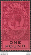1912 Gibraltar Giorgio V £1 Dull Purple And Black Red MH SG N. 85 - Other & Unclassified